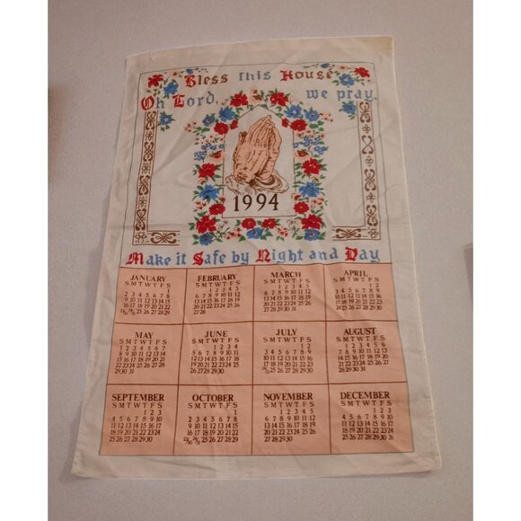 1994 Cotton Tea Towel Praying Hands Bless House Birth Year or Anniversary Gift - Picture 2 of 7